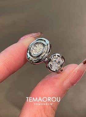 vintager中古银色古币戒指女古着食指戒轻奢高级感独特指环配饰品