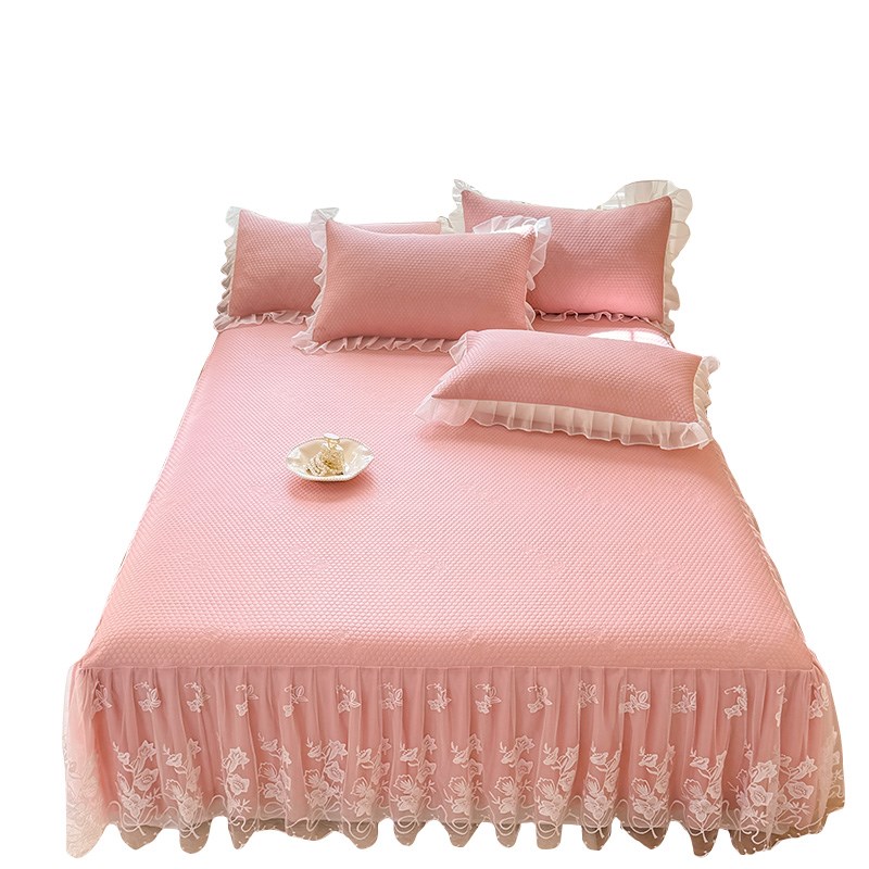公主风花边床裙款冰豆豆凉席夏季床单带裙边空调软席夏凉被四件套