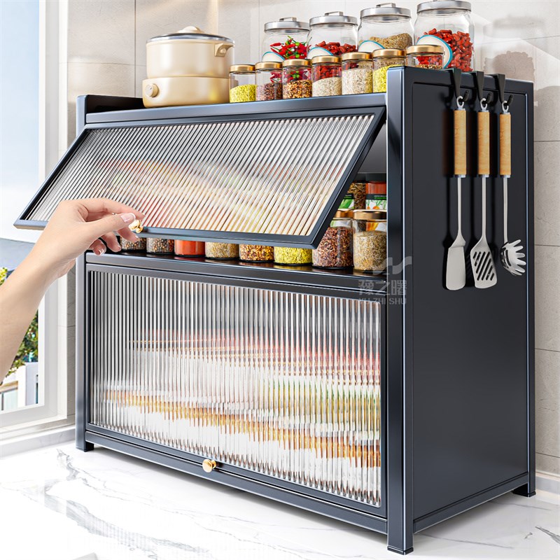 厨房调料品置物架多功能台面带盖防尘调料收纳柜子置物柜家用角架