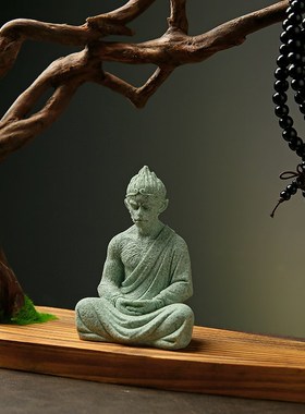 天然实木根雕摆件创意家居客厅装饰工艺品风化木树根禅意悟空底座