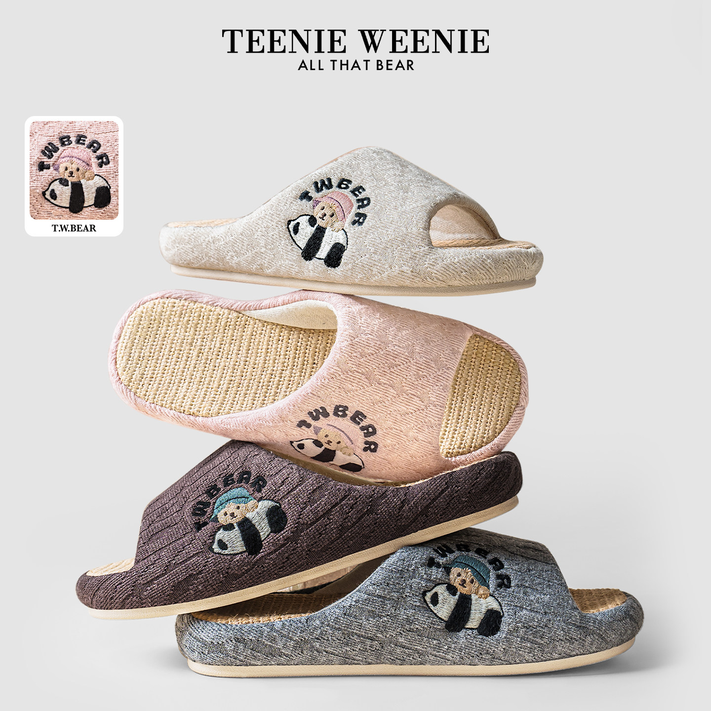 TeenieWeenie小熊刺绣居家亚麻拖鞋男女室内吸汗透气防滑棉麻鞋子,居家布艺,居家亚麻拖鞋,淘宝优惠券,粉丝福利购,淘宝优惠卷