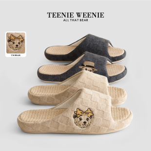 子 室内棉麻鞋 TeenieWeenie小熊亚麻拖鞋 居家男女情侣刺绣防滑冬季