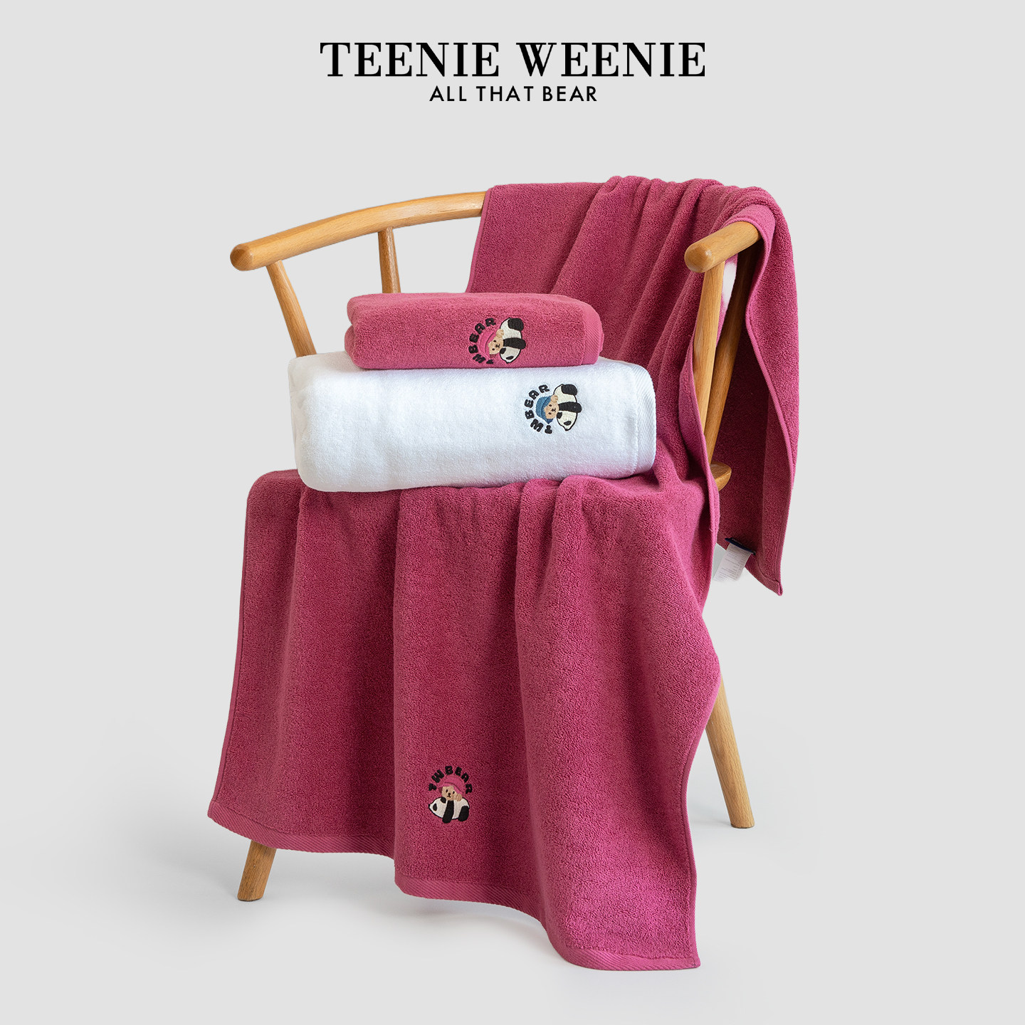 TeenieWeenie小熊刺绣卡通全棉浴巾儿童纯棉毛巾洗澡裹巾2026新款