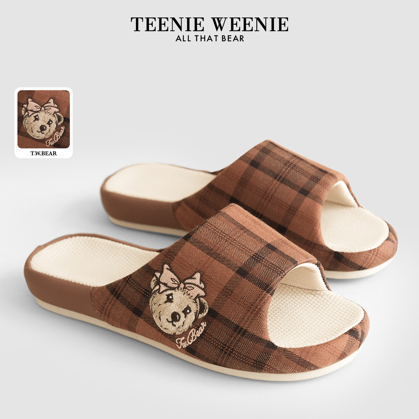 TeenieWeenie小熊居家室内拖鞋成人男女情侣透气防滑四季棉麻鞋子