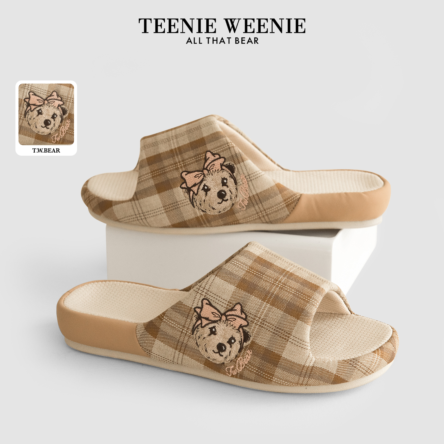 TeenieWeenie小熊凉感棉麻布拖鞋