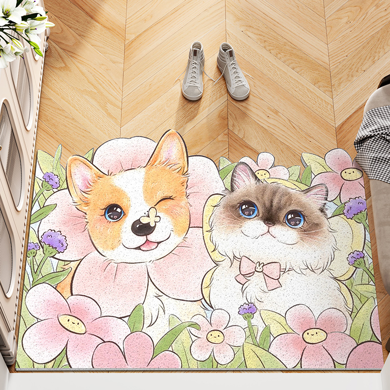 卡通猫咪入户门地垫家用玄关进门脚垫防滑刮泥蹭土pvc地毯可裁剪