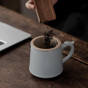 汝窑天青办公杯茶杯茶水分离陶瓷带手柄盖过滤家用办公室茶具 新品