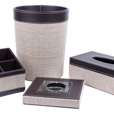 高档皮质革PU亚麻水晶烟灰缸礼品办公桌面收纳创意时尚纸巾盒托盘