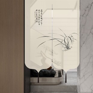 门帘隔断帘家用半透明透景帘子卧室厨房卫生间免打孔布帘 现代中式