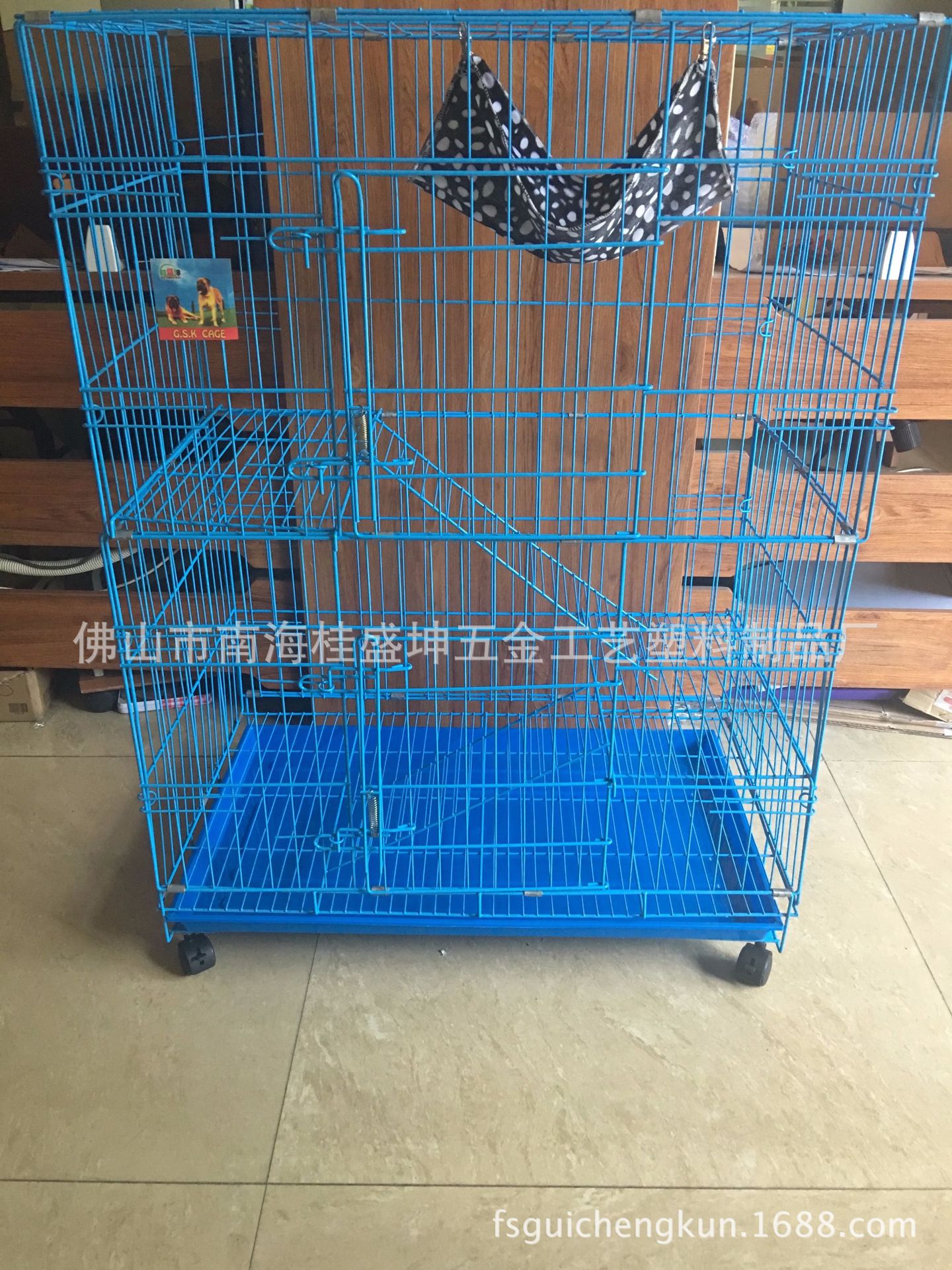 桂盛坤B1100折叠三层猫笼送猫床布塑料铁丝猫笼批发厚底盘带轮