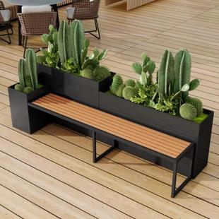 户外不锈钢花箱坐凳组合市政园林景观座椅室外隔断花坛铁艺种植槽