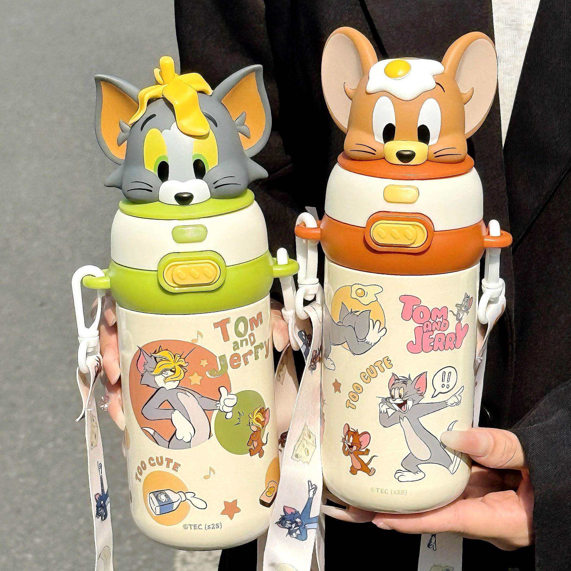 猫和老鼠吸管杯便携学生上学专用可爱卡通耐高温双饮保温杯大容量