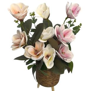 家居装饰带盆藤曼编织仿真玉兰花盆栽人造花