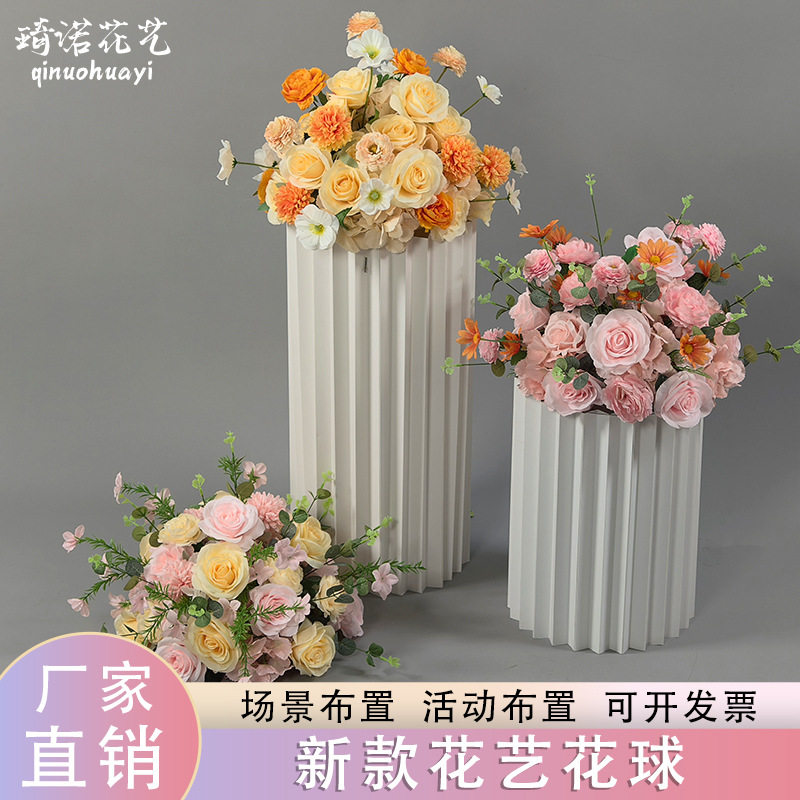 新款婚庆婚礼堂花球仿真花路引花盆花挂花点花装饰假花绢花道具