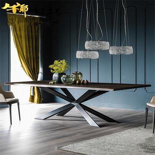 北欧乡村个性造型桌长方形工作台铁艺实木桌子餐厅工业风复古餐桌