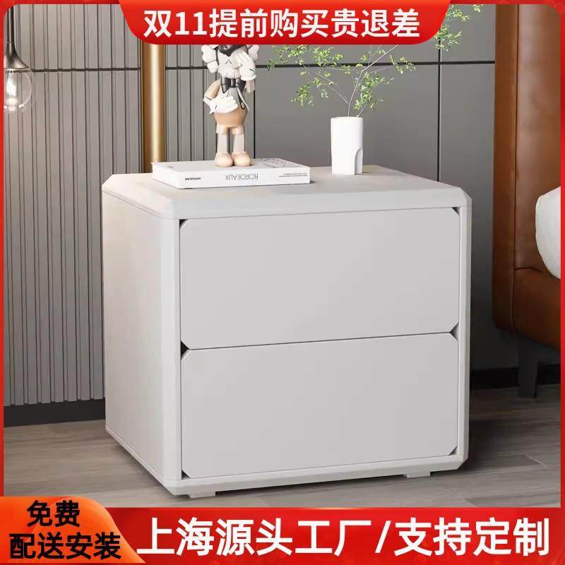 白色烤漆床头柜卧室实木抽屉柜简约床边柜2斗柜网红收纳储物柜
