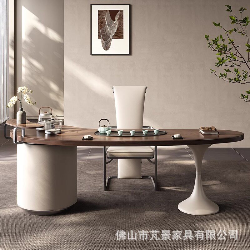 意式轻奢实木茶桌椅组合设计师别墅家用胡桃木茶桌现代简约泡茶桌