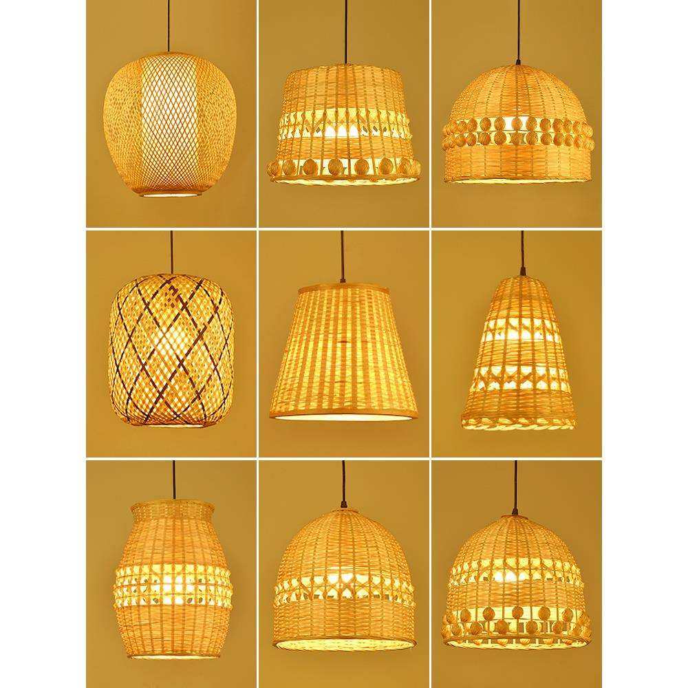 新中式茶室竹艺小吊灯日式竹编灯笼灯罩中国风创意个性餐厅艺术灯