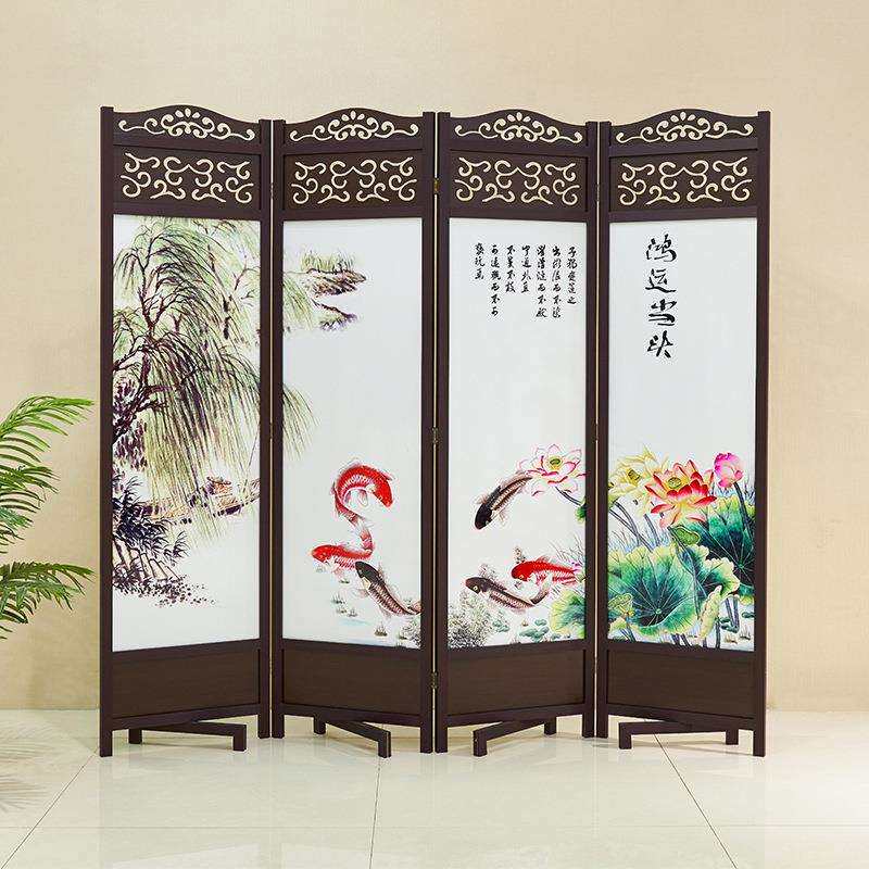 木质隔断玄关折屏座屏客厅新中式玄关移动屏风帘折叠屏风