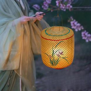 竹编油纸灯笼古风手提汉服手持物夜景拍照影视道具中式形发光灯罩