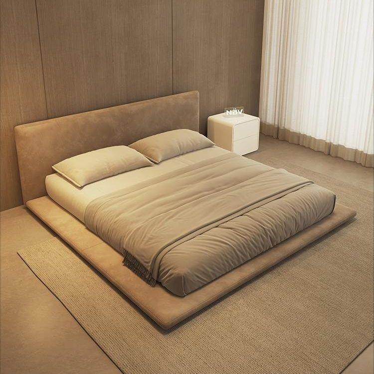 日式榻榻米落地布艺床现代简约双人床奶油风主卧大床地台床落地式