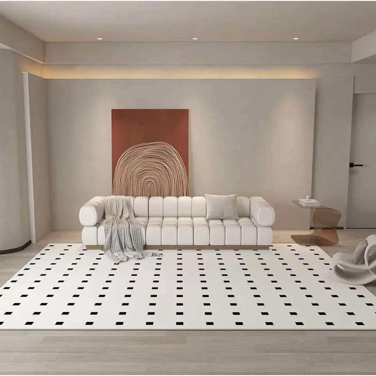 黑石公寓黑白现代简约轻奢风格客厅茶几毯卧室超柔丙纶床边地毯垫