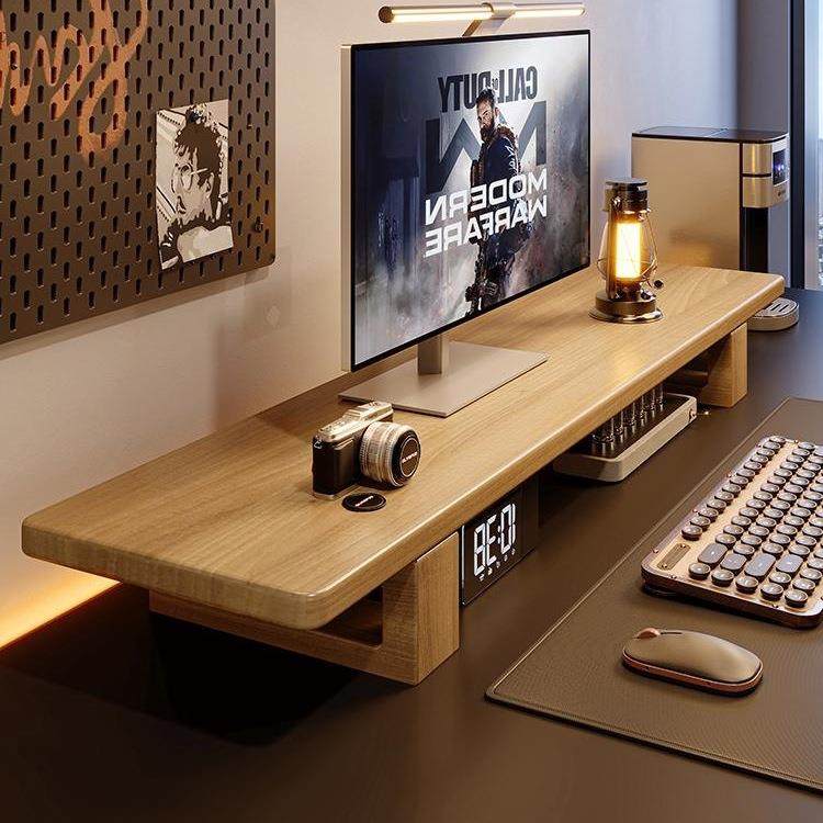 台式电脑增高架全实木橡胶木桌面置物架书桌收纳显示器垫高支架