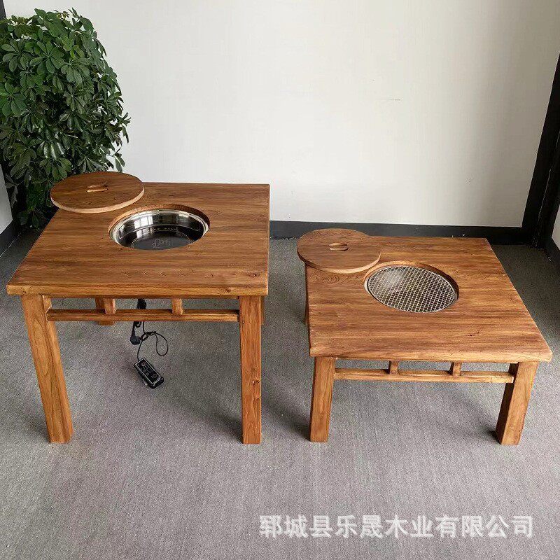 实木茶桌户外喝茶桌围炉茶桌茶台民宿火锅桌正方形桌椅组合冰茶桌