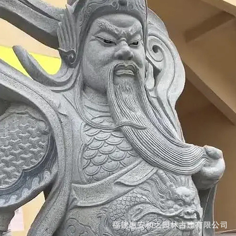 福建花岗岩石雕关公像 天青石戎装骑马关公石雕 铜雕武财神
