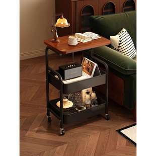 可移动茶边几中古风小推车带桌板置物收纳架客厅沙发侧边柜床边桌