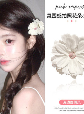 拍照氛围感超仙花朵抓夹女海边度假风甜美侧边夹头饰发卡头花发饰