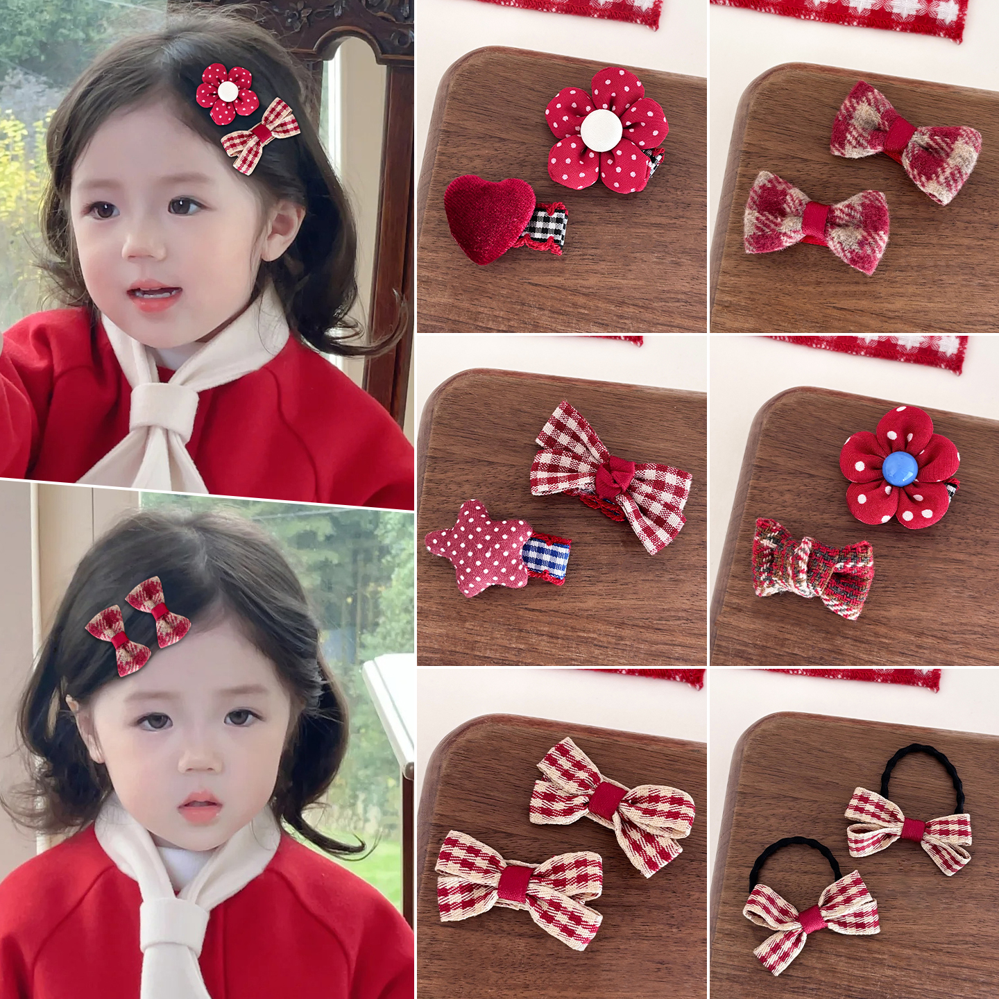 新年红色儿童发夹侧边碎发发卡过年氛围感刘海夹发饰宝宝喜庆头饰