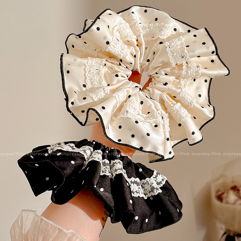 法式芭蕾风缎面波点花边发圈