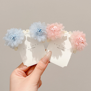 儿童超仙雪纱花发夹公主风双面花朵碎发小抓夹头饰小女孩可爱顶夹