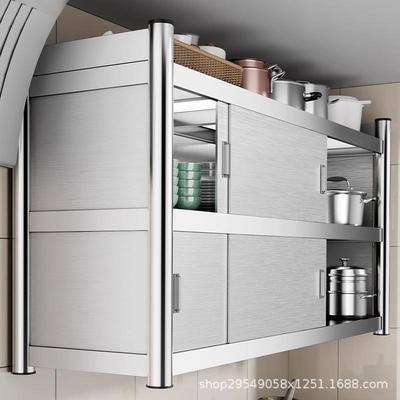 厨房不锈钢置物架壁挂式多功能挂墙上吊柜墙壁储物橱碗柜收纳架子