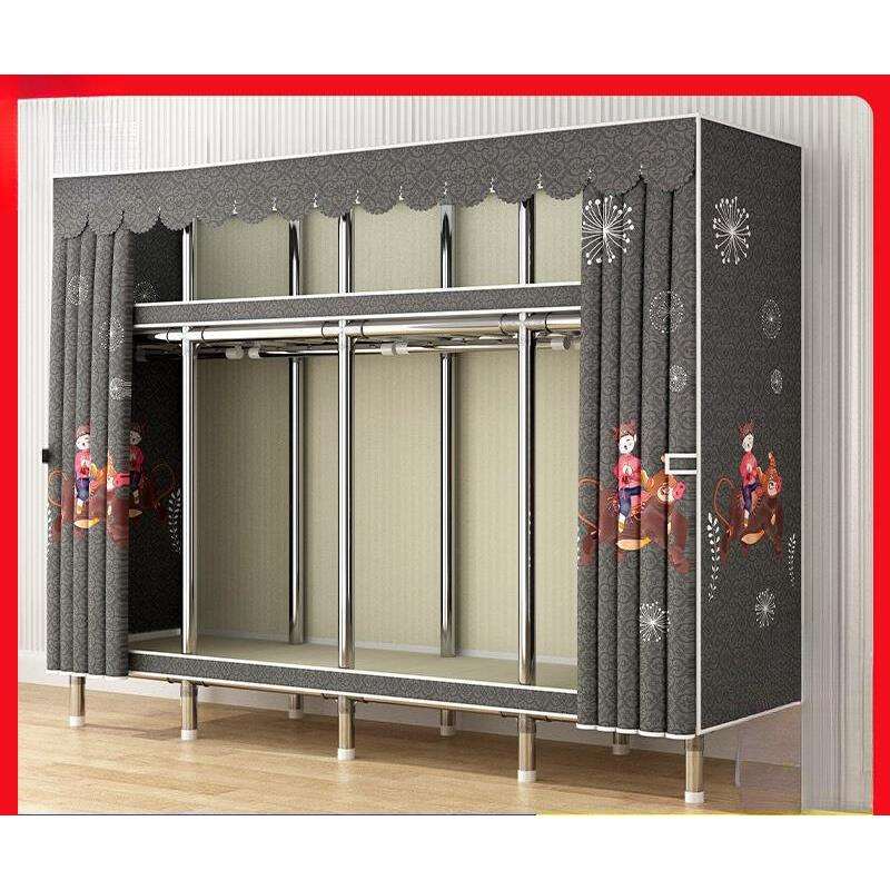 衣柜家用卧室简易布衣柜全钢架加粗加厚出租房结实耐用经济型