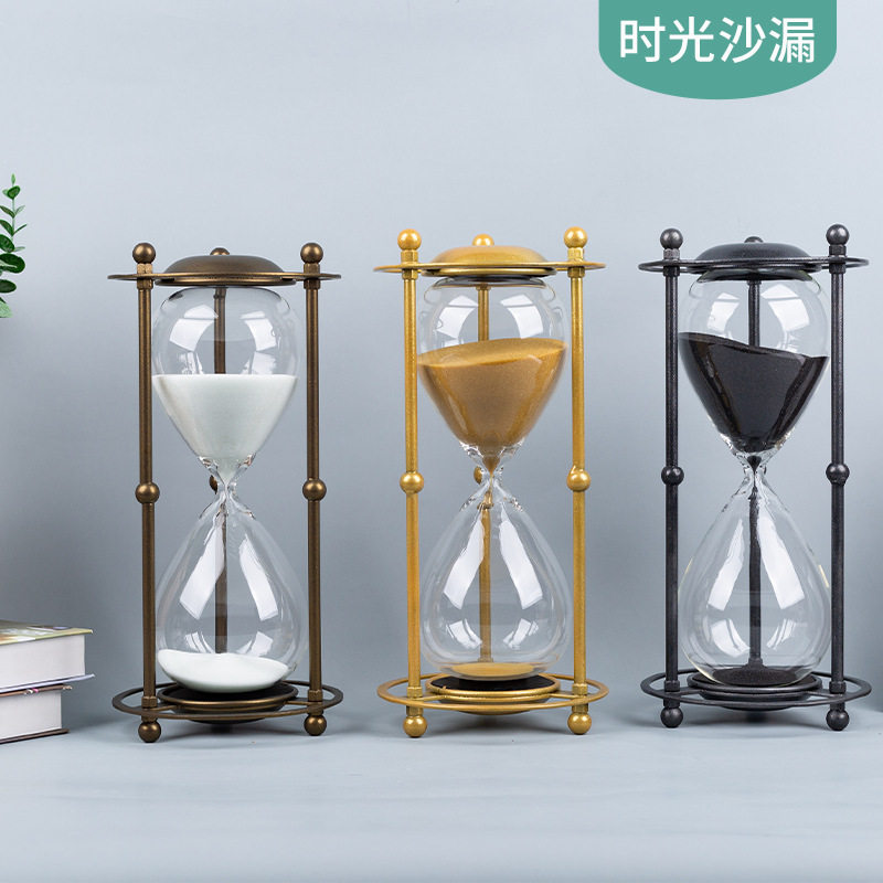 复古铁艺60分钟计时沙漏创意家居摆件桌面创意装饰欧式轻奢装饰品