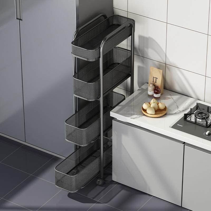 厨房夹缝小推车置物架冰箱侧面夹缝收纳抽拉极窄缝隙可移动小推车