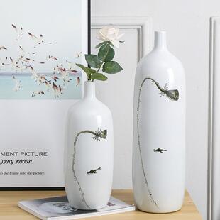 新中式简约创意陶瓷细口花瓶摆件小口径插花装饰品民宿别墅样板房