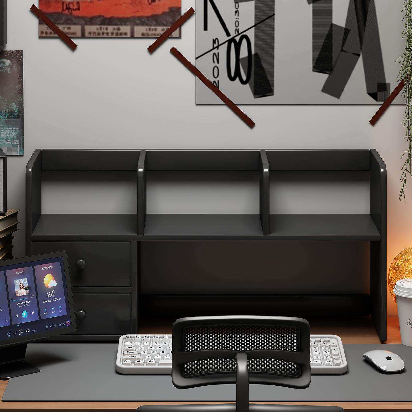 实木生态板桌面置物架电脑桌上书架书桌多层储物柜家用办公收纳柜