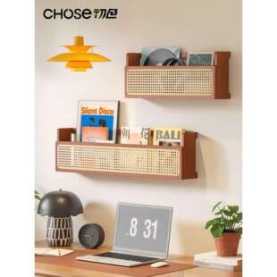 初色藤编实木复古杂志架客厅路由器收纳放置墙上置物展示架书报架