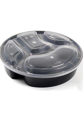 一次性四格打包饭盒黑色/橙色圆形加厚加硬快餐碗1100ml120个