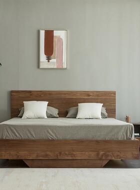 全实木北欧简约气撑压储物黑胡桃1.8米双人高箱抽屉悬浮床防地暖