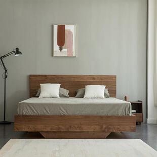 全实木北欧简约气撑压储物黑胡桃1.8米双人高箱抽屉悬浮床防地暖