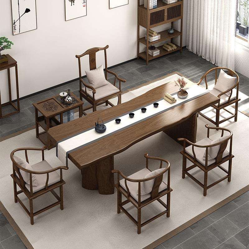 新中式实木茶桌家用客厅泡茶桌茶楼大板茶桌椅组合办公室会客茶台