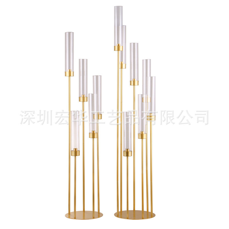 婚庆道具金色步步高路引铁艺圆盘亚克力烛台浪漫装饰摆件路引装饰
