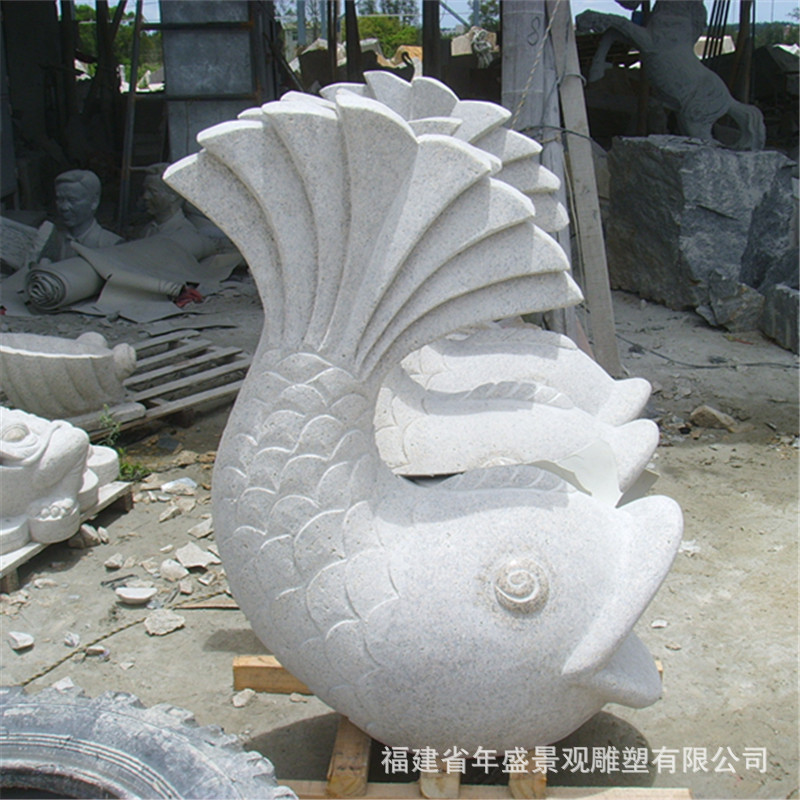 现货户外石雕喷水动物鲤鱼摆件 园林景观雕塑工程 花园造景小品