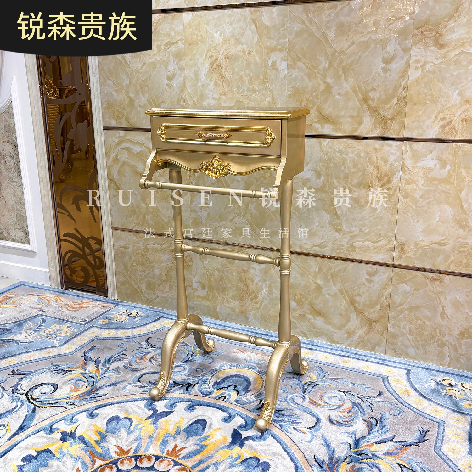 法式实木花架组合 欧式奢华客厅雕花置物架落地式新古典衣帽柜