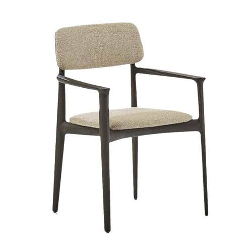 中国风实木布艺餐椅家用现代简约餐椅扶手棉麻椅子意式靠背书桌椅