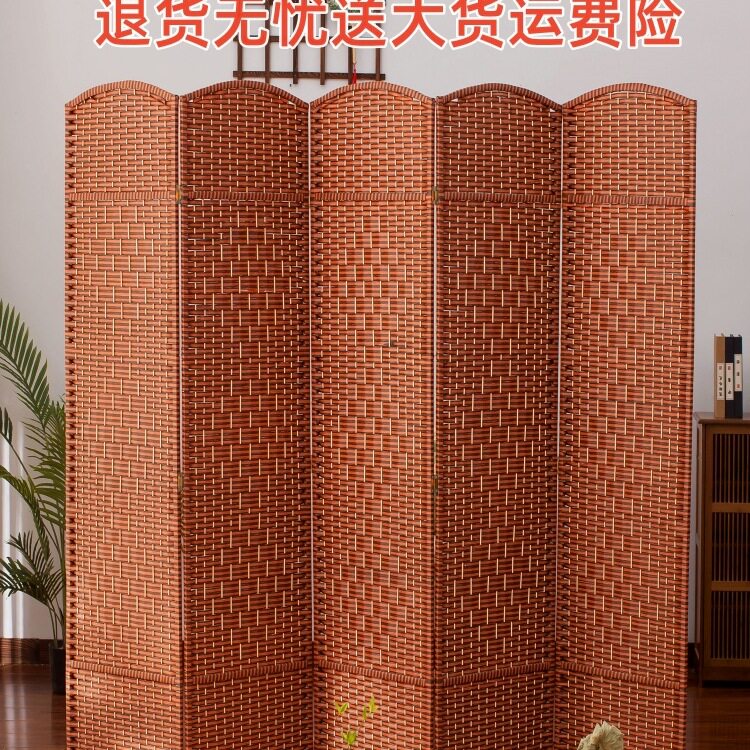 草编屏风隔断现代简约遮挡家用客厅卧室简易折叠移动折屏实木折r*